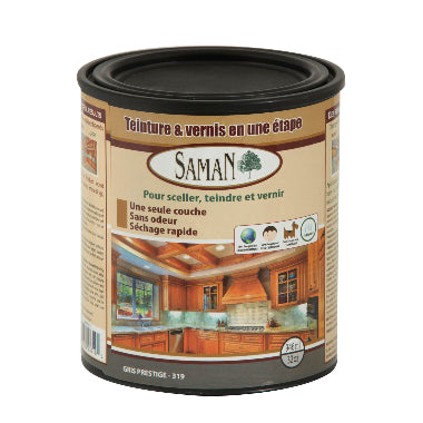 Saman wood finish can with label on a white background