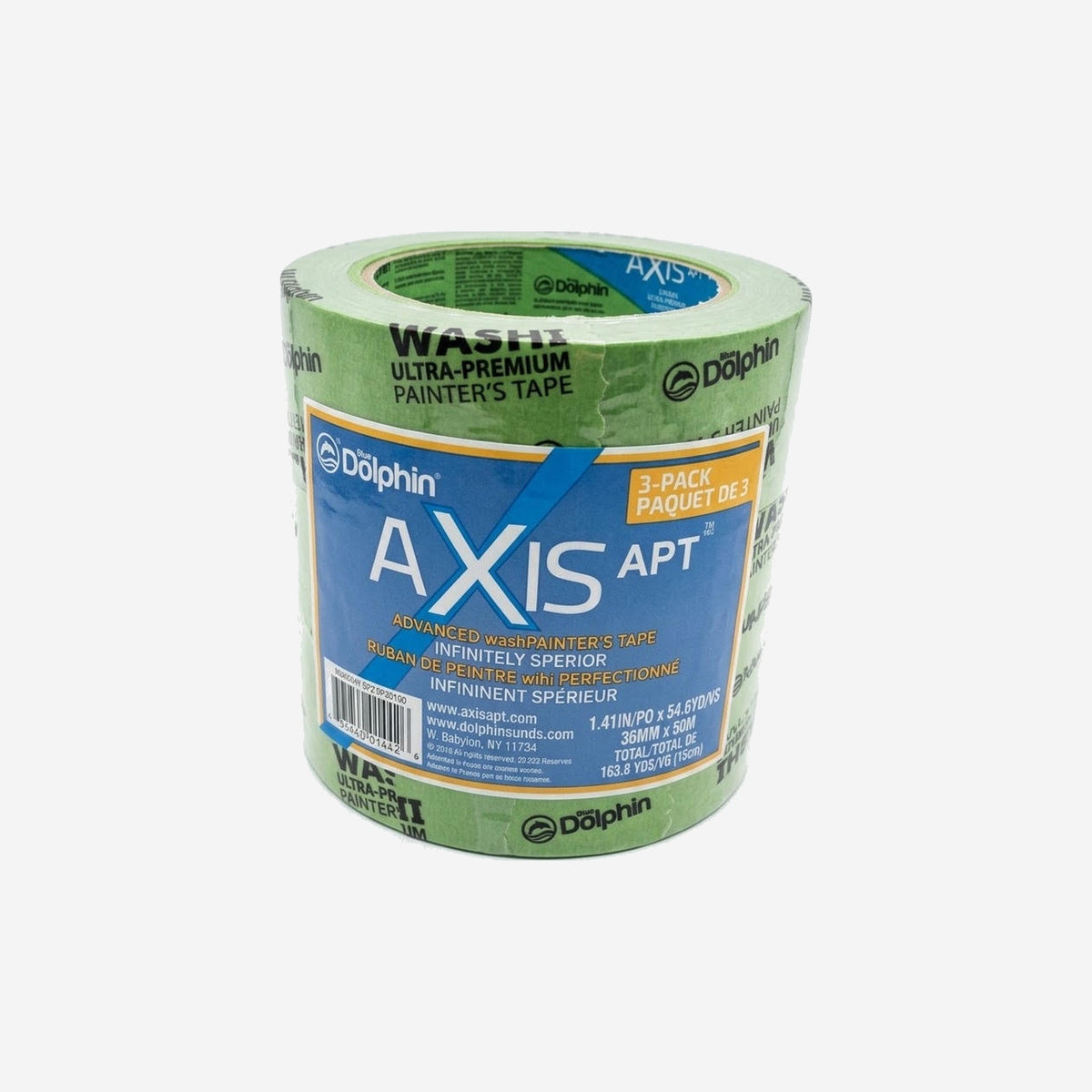 Blue Dolphin AXIS APT ultra-premium washi painter's tape 3-pack, 36 mm x 50 m rolls in retail packaging