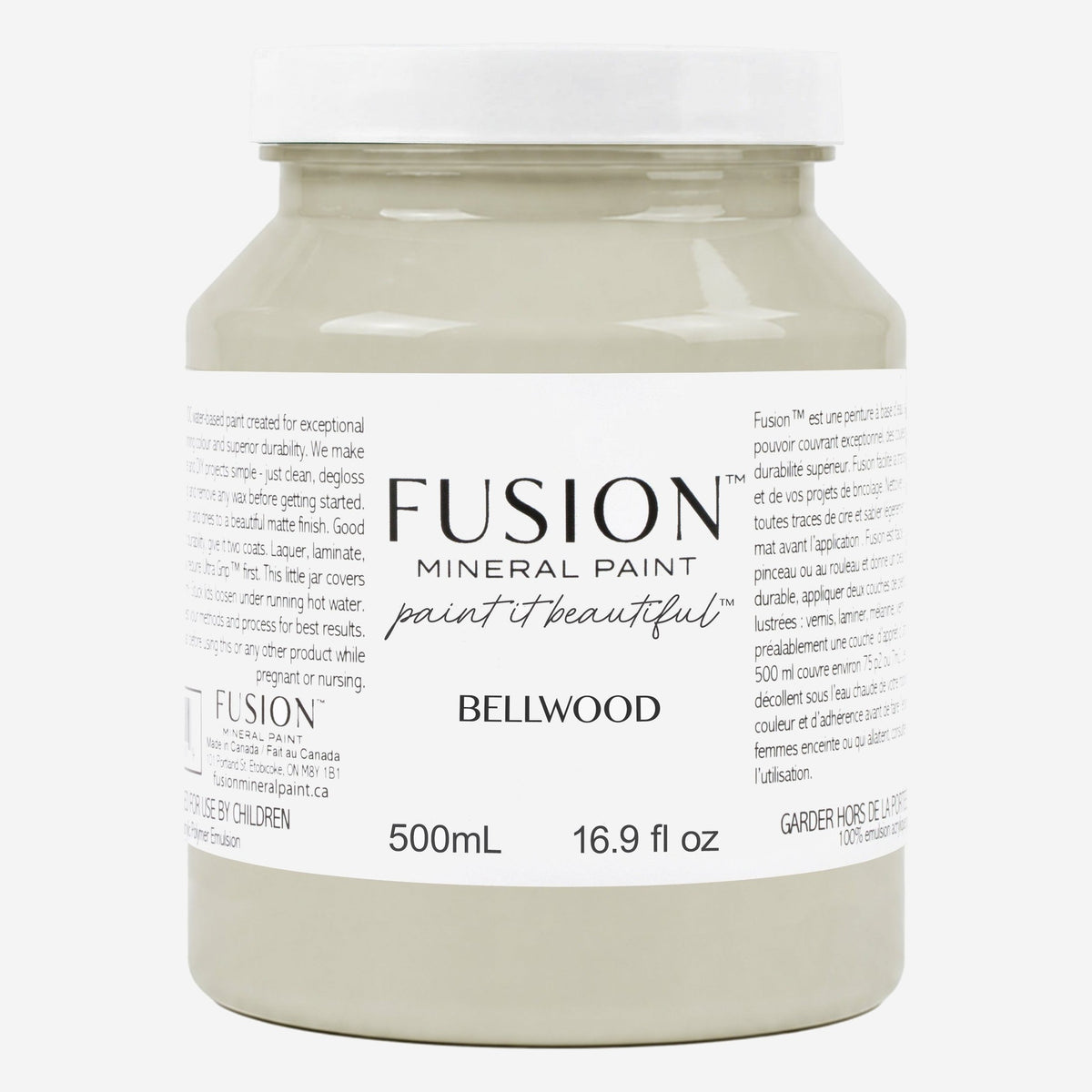 Fusion Mineral Paint in Bellwood, 500 ml pint jar of soft sage khaki furniture paint