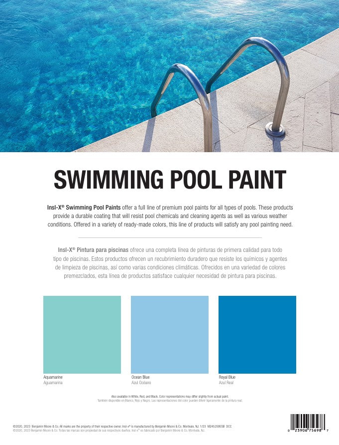 INSL-X swimming pool paint colour chart - White, Ocean Blue, Royal Blue, Red, Black