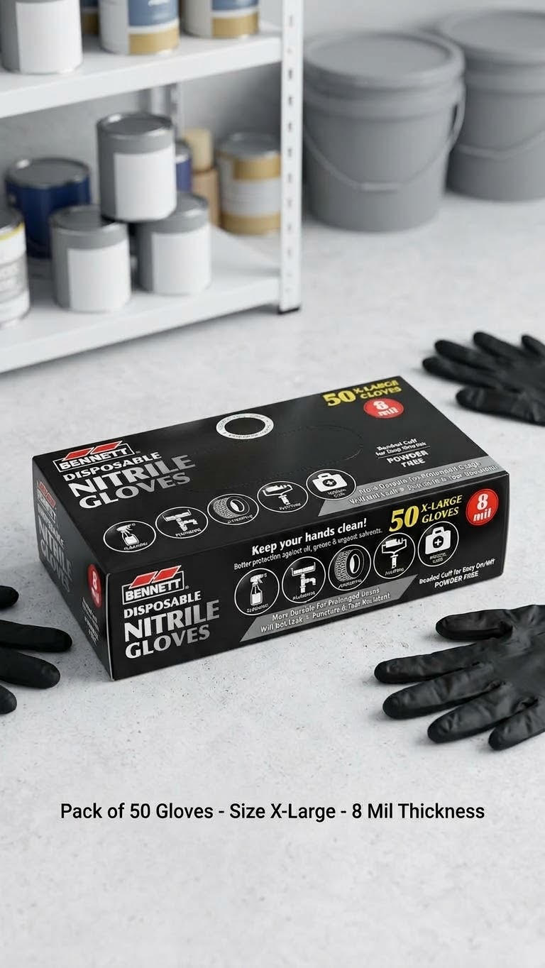 Bennett Disposable Nitrile Gloves (50 X-Large Gloves)