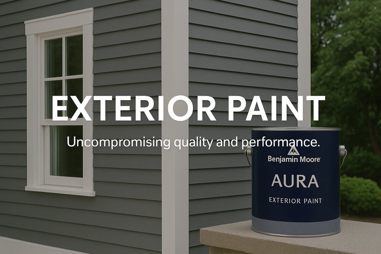 Bedroom with blue walls, small white table with lamp, and bed with blue sheets and pillows beside it