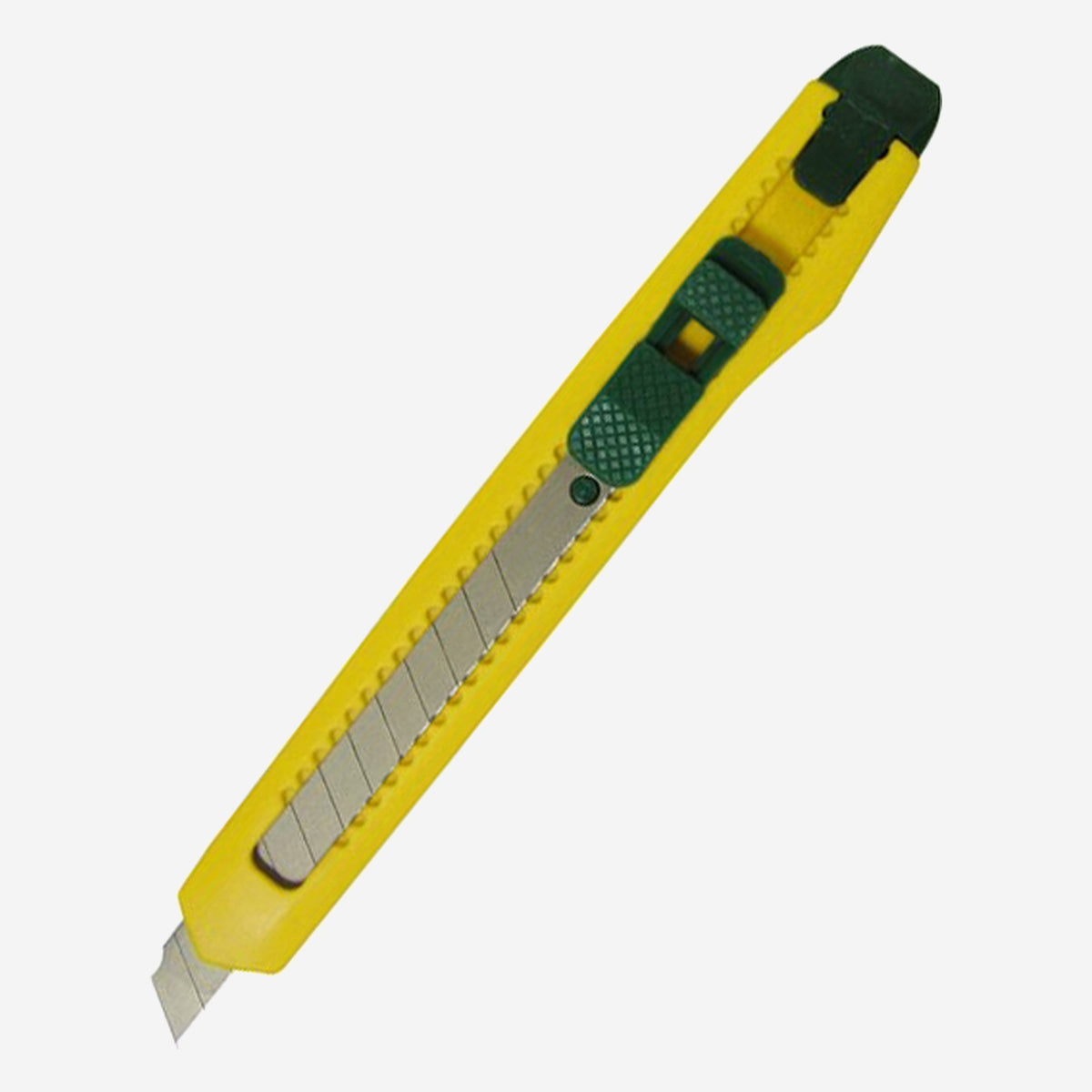 A. Richard 08815 safety lock utility knife, yellow body with green slider and 13-section snap-off blade