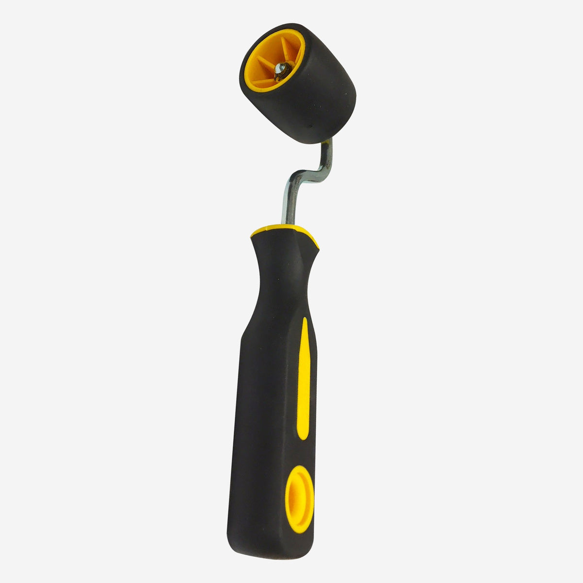A. Richard 11729 wallpaper seam roller with 1-3/4 inch rubber wheel, metal shank and black and yellow ergonomic handle