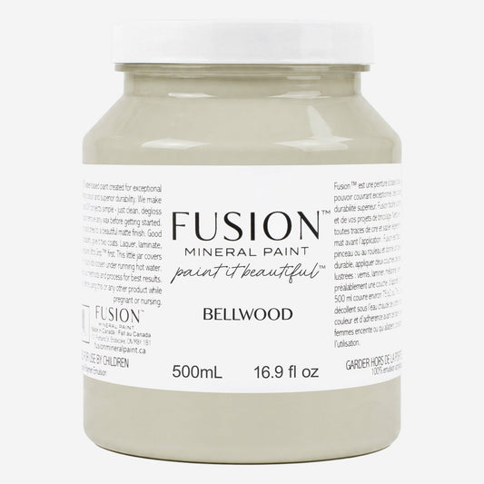 Fusion Mineral Paint in Bellwood, 500 ml pint jar of soft sage khaki furniture paint