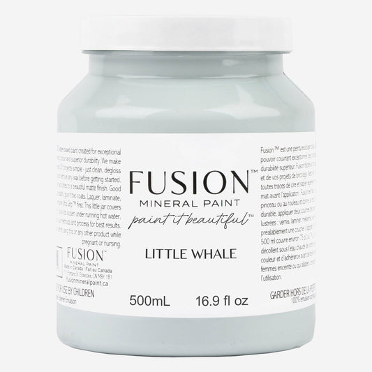 Fusion Mineral Paint in Little Whale, 500 ml pint jar of soft duck-egg blue furniture paint