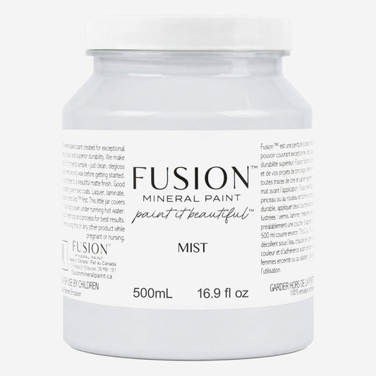 Fusion Mineral Paint in Mist, 500 ml pint jar of soft pale blue-grey furniture paint