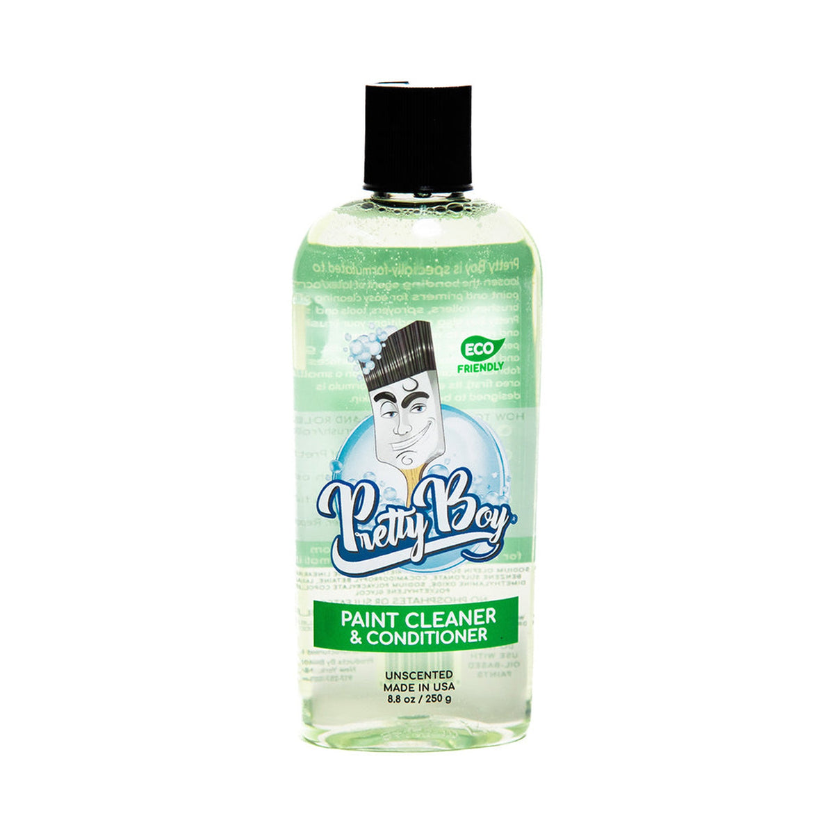 Pretty Boy paint brush cleaner and conditioner bottle, eco-friendly water-based paint cleaner