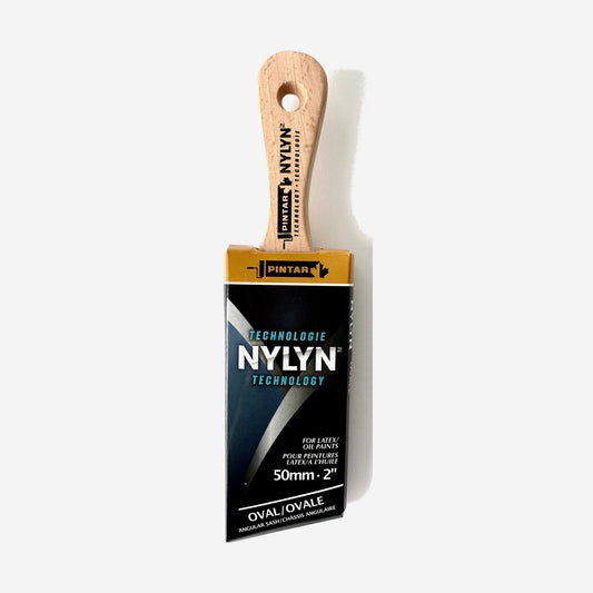Pintar Nylyn short handle angular sash paint brush, 50 mm (2 inch), wood handle with black and gold Nylyn Technology packaging