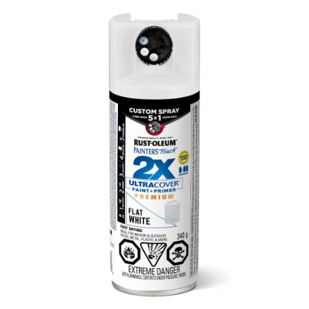 Rust-Oleum Painter's Touch 2X Custom 5-in-1 Spray Dial Aerosol Paint in Flat White, 340g